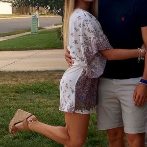 White and Floral Tie Up Romper